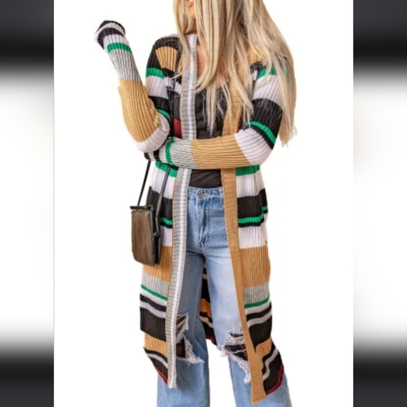 New colorblock Striped long cardigan - Picture 3 of 10